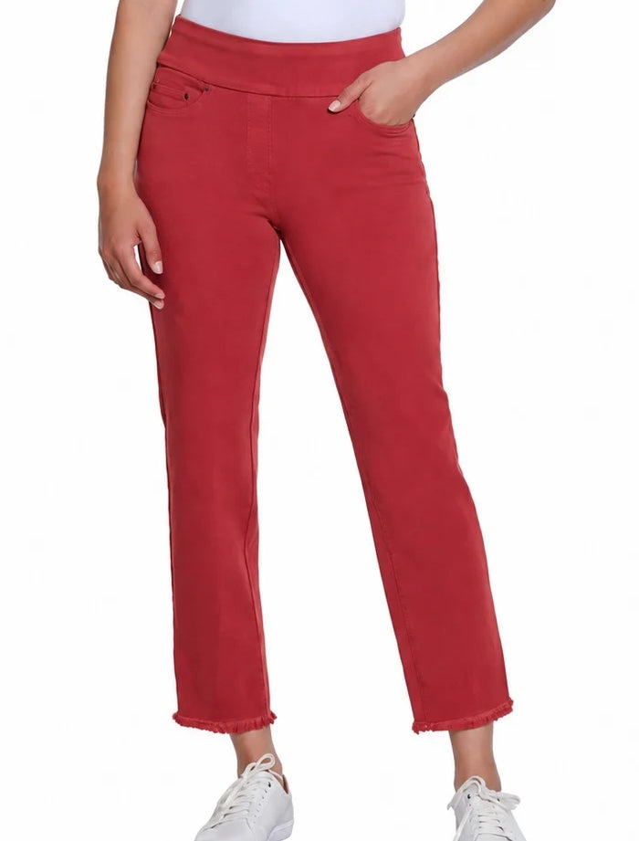 Pull On Fringe Hem Ankle Pants