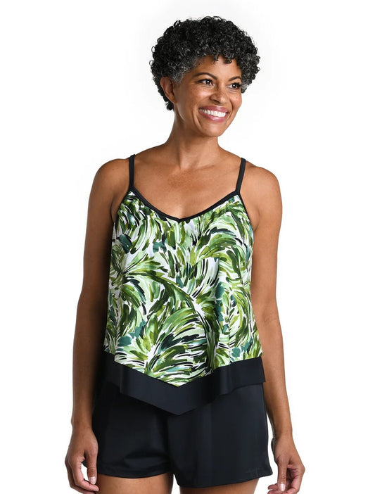 Fronds With Flair Flutter Hem Tankini Top