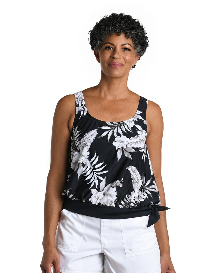 Tropic Paradise Banded Scoop Blouson Tankini Top