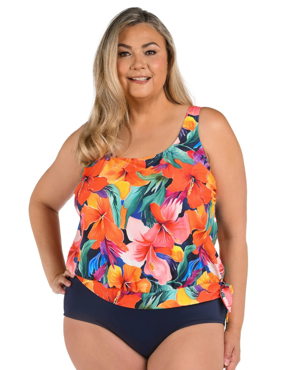 Hibiscus Honey Banded Scoop Blouson Tankini