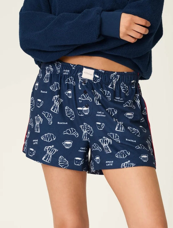 Bonjour Babe French Breakfast Print Pajama Shorts