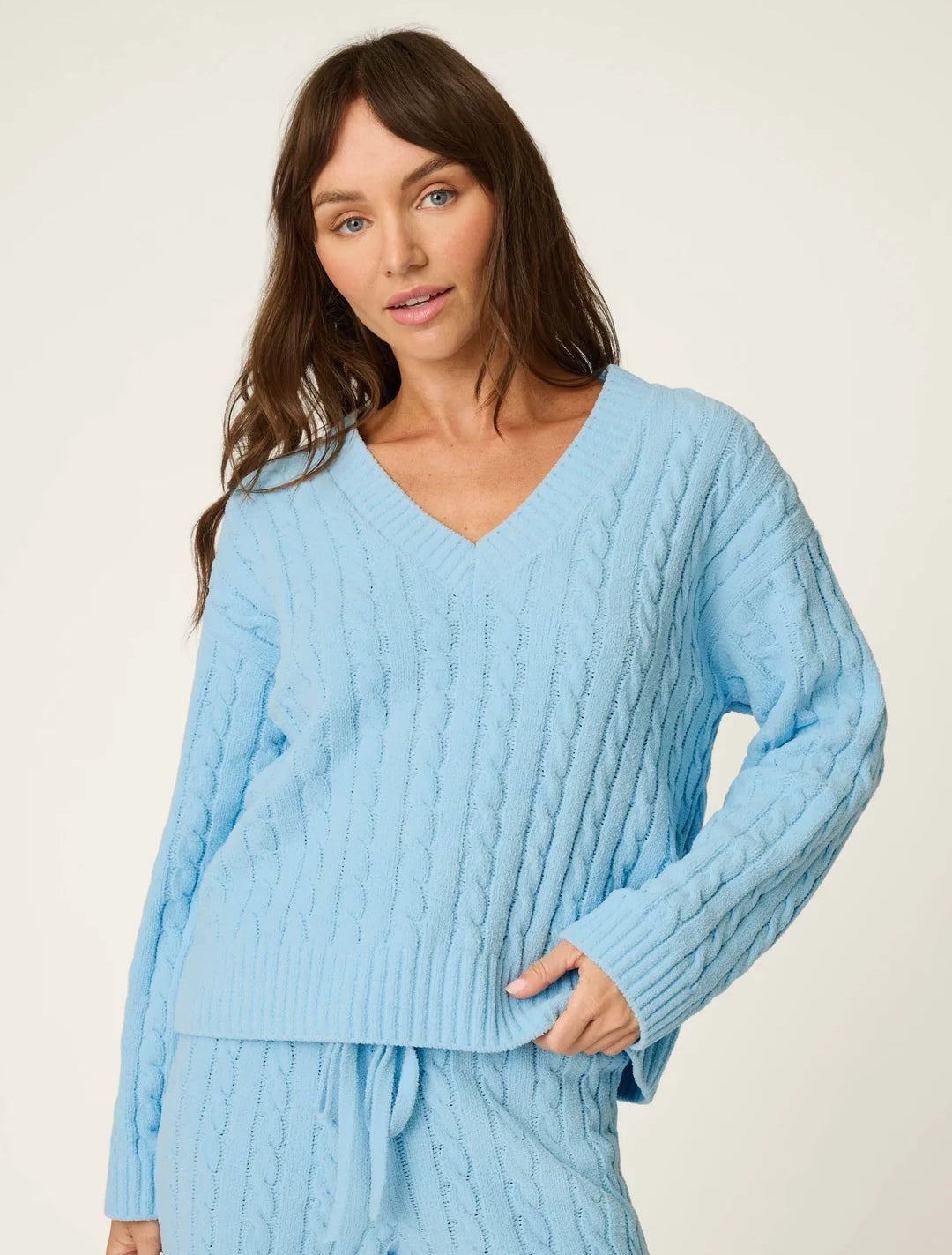 Cozy Chenille Cable Knit V-Neck Sweater