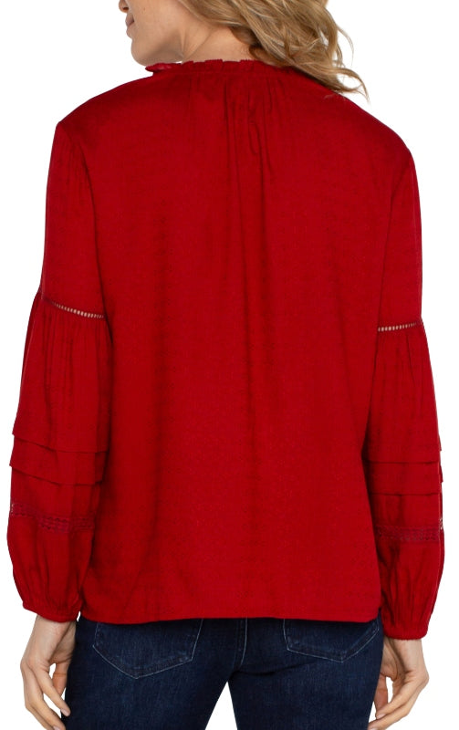 Tie Front Popover Shirred Blouse