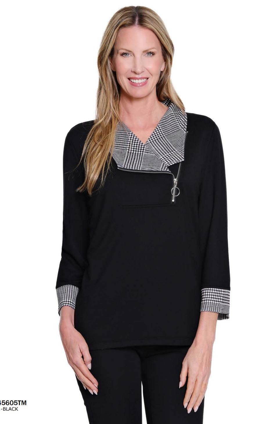 Houndstooth 3/4 Sleeve Cuff Top
