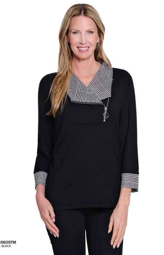 Houndstooth 3/4 Sleeve Cuff Top