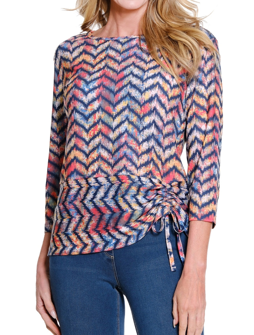 3/4 Sleeve Scoop Neck Top with Drawstring Hem