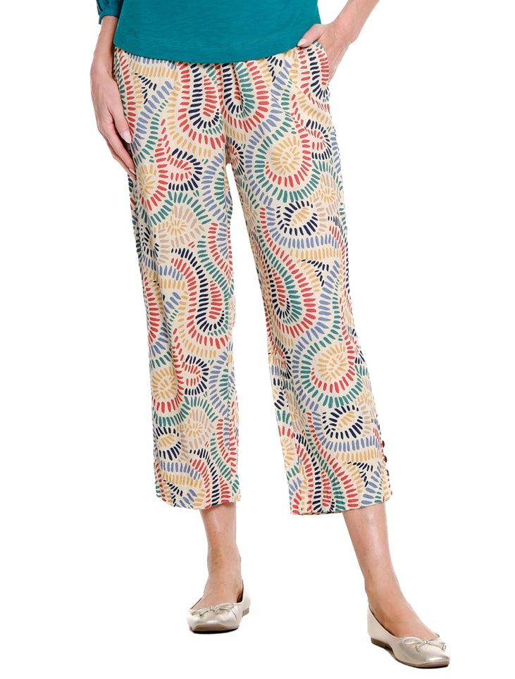 Multi-Needle Elastic Shirred Waist Pullover Crop Woven Pant