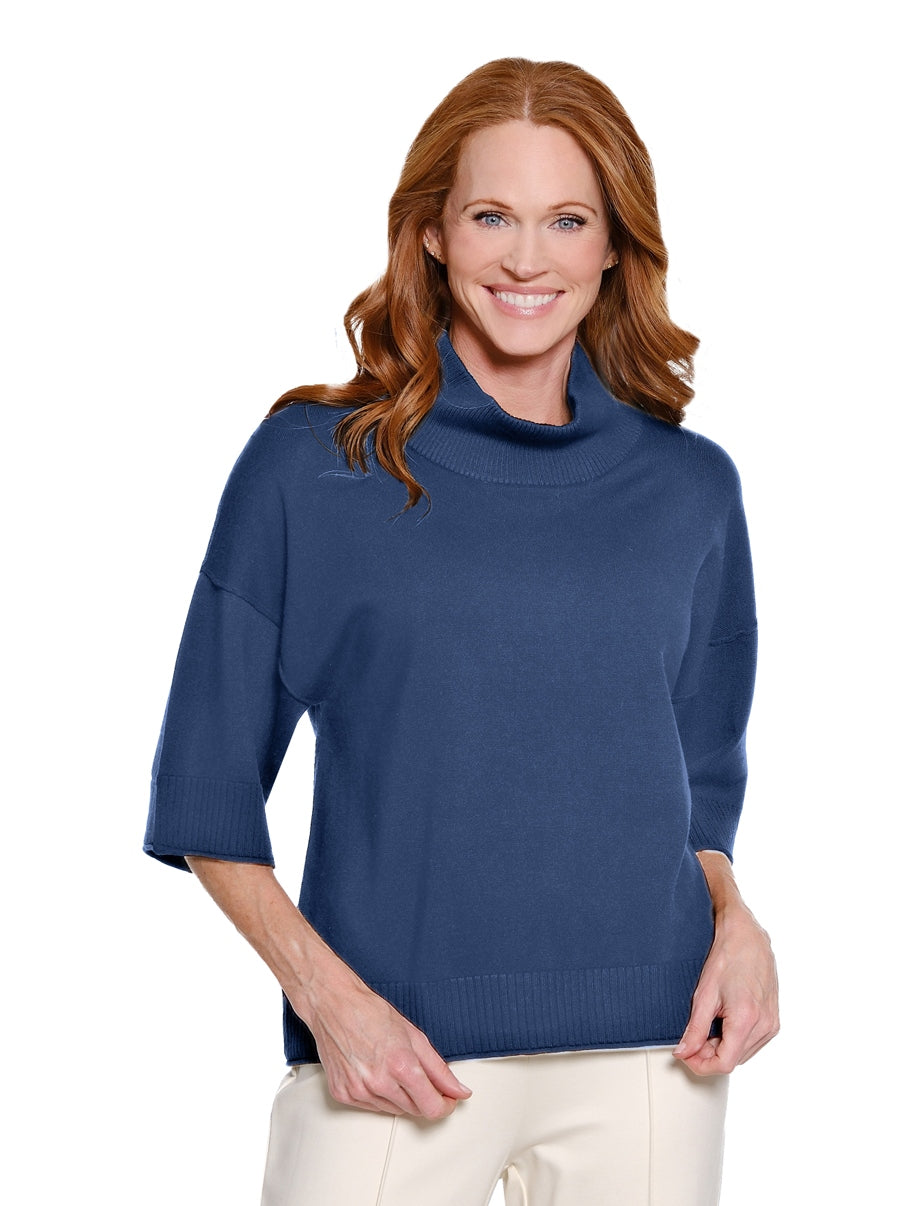 Knit Elbow Sleeve Cowl Collar Sweater
