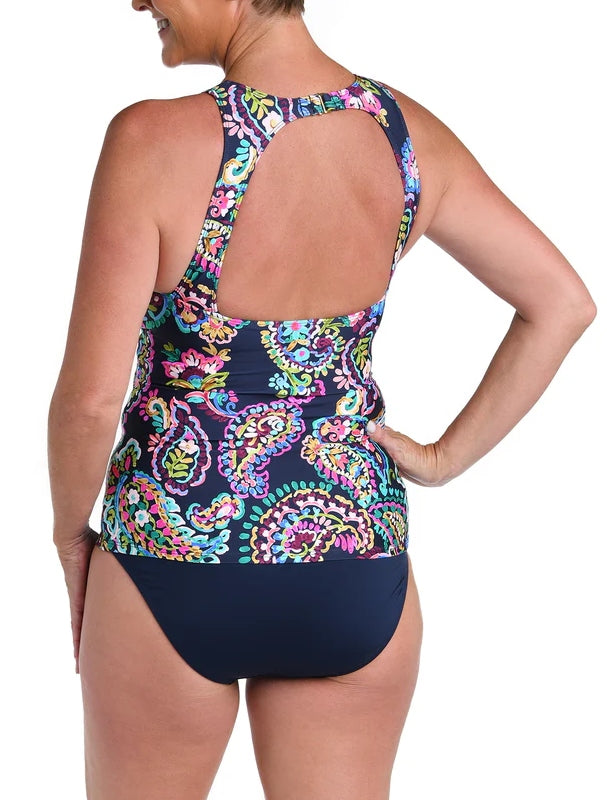 Painted Paisley Twist Front Keyhole Tankini Top