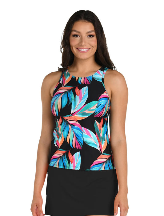 Moonlit Leaf High Neck Tankini Top