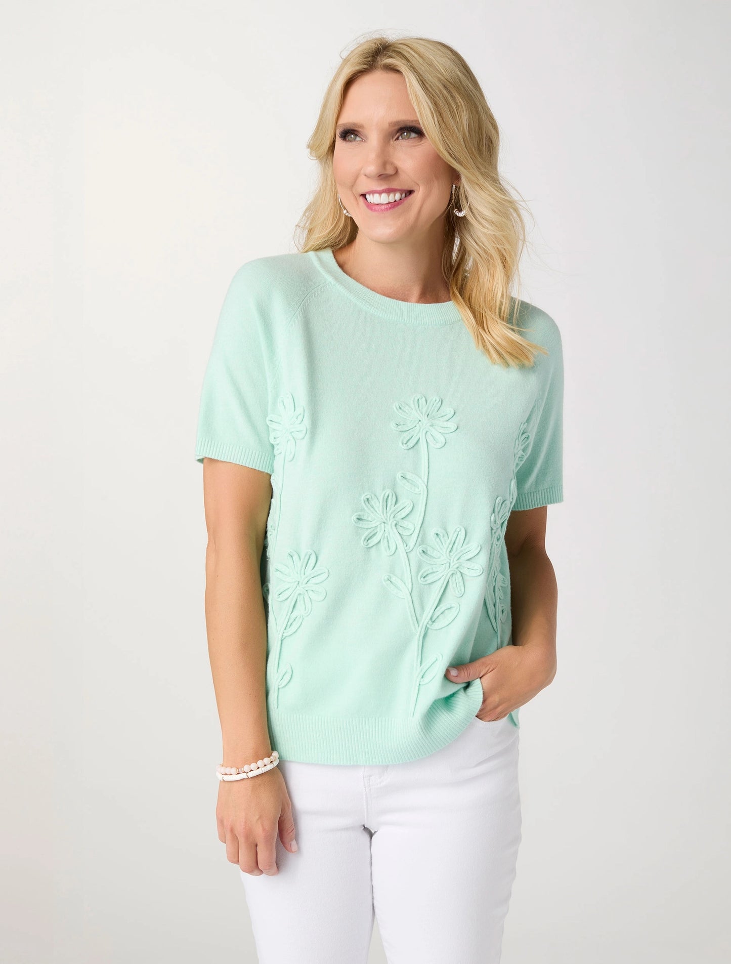 Heavenly-Luxe Short Sleeve Floral Sweater