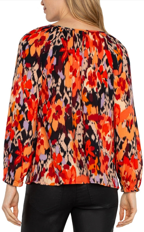 Long Sleeve Shirred Woven Blouse