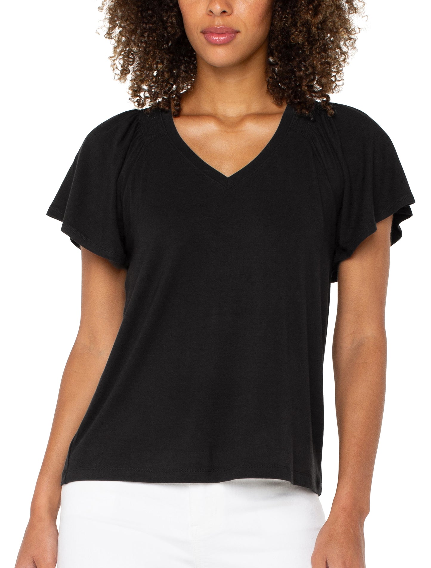 Flutter Sleeve V-Neck Knit Top