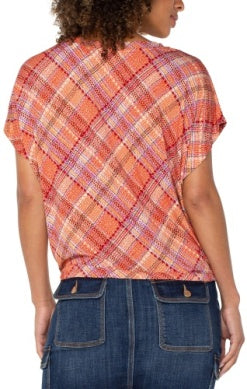 Plaid Knit Top with Front Twist