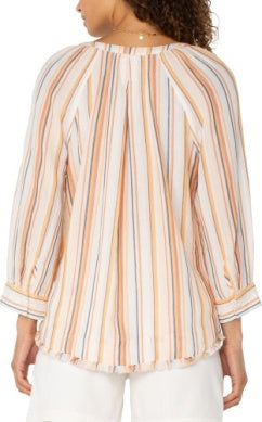 3/4 Sleeve Woven Top with Fray Hem
