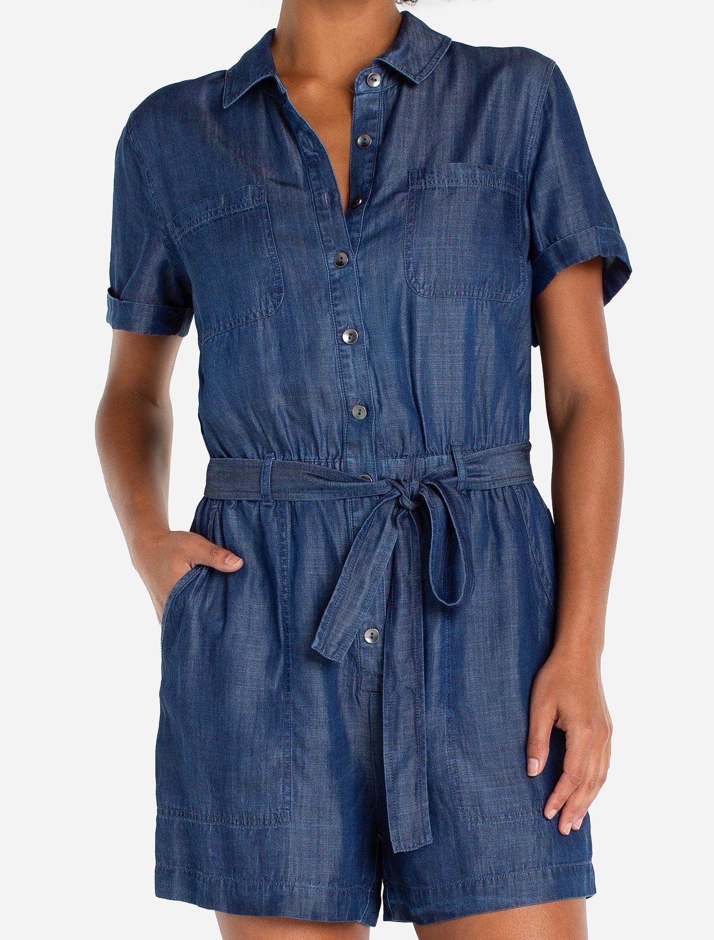Short Sleeve Chambray Romper