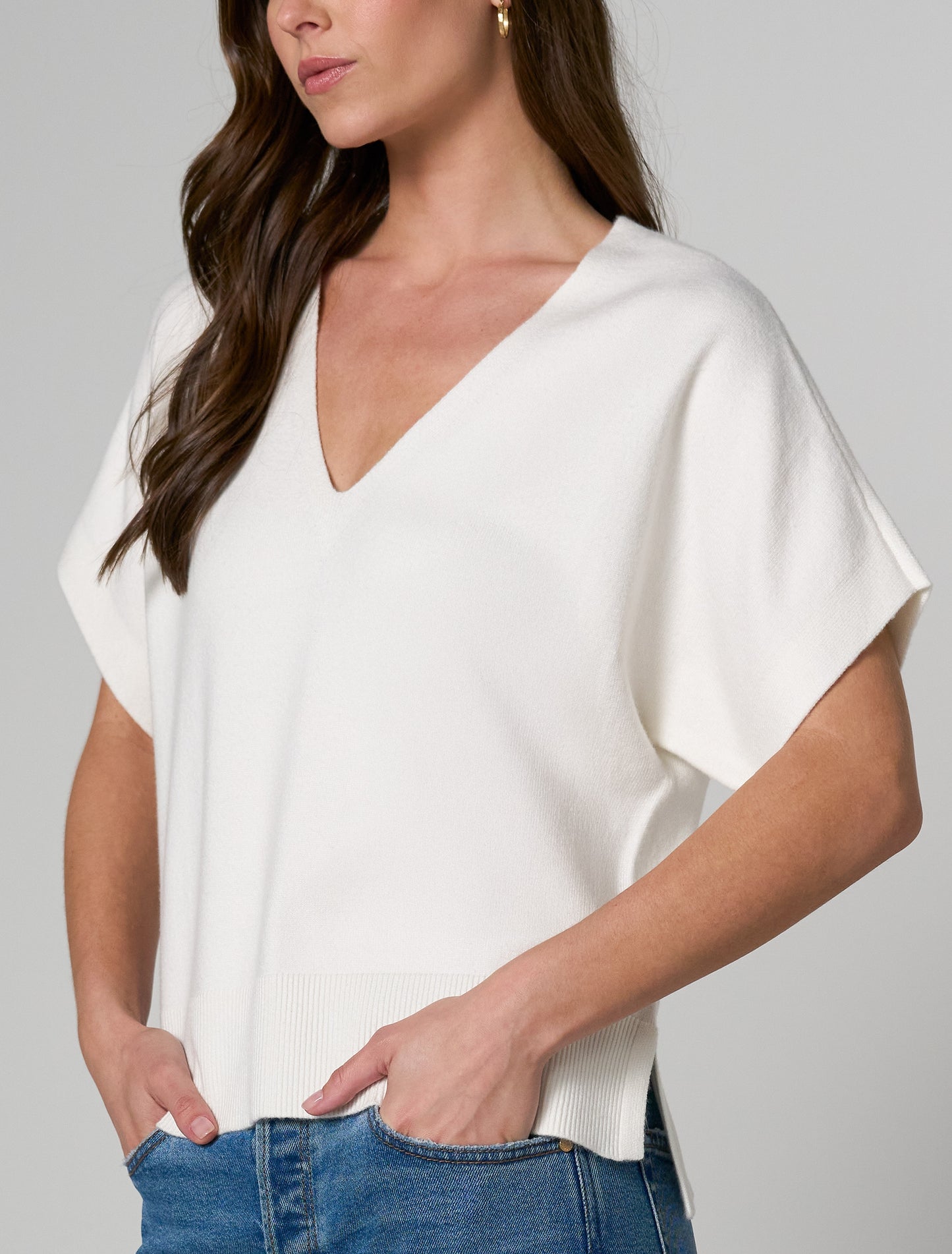 Short Sleeve V-Neck Dolman Sweater