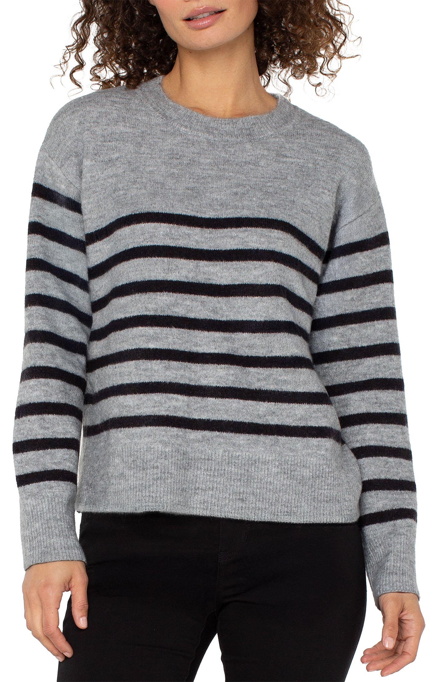 Long Sleeve Crew Neck Striped Dropped Shoulder Sweater