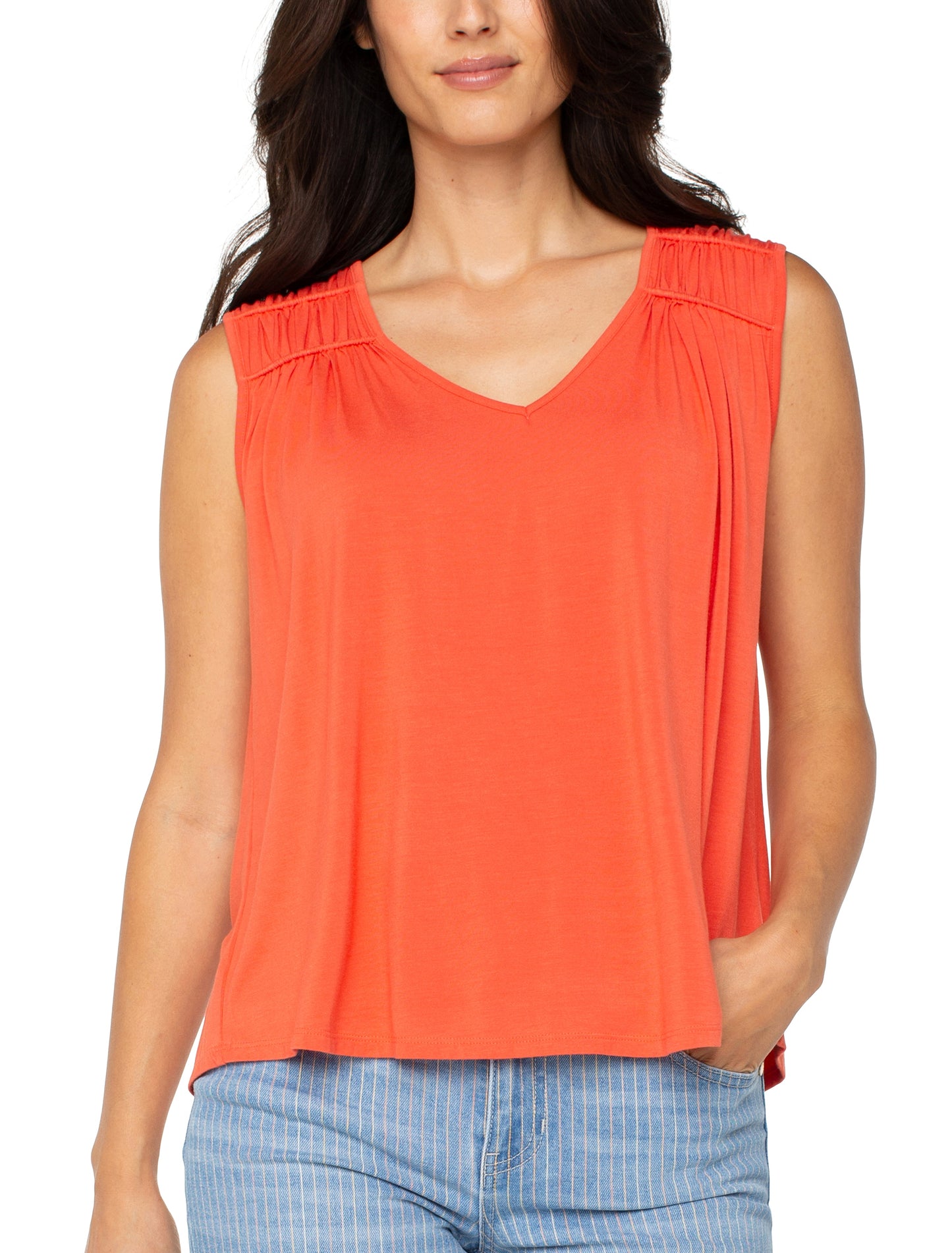 Sleeveless Shirred Detail Knit Top