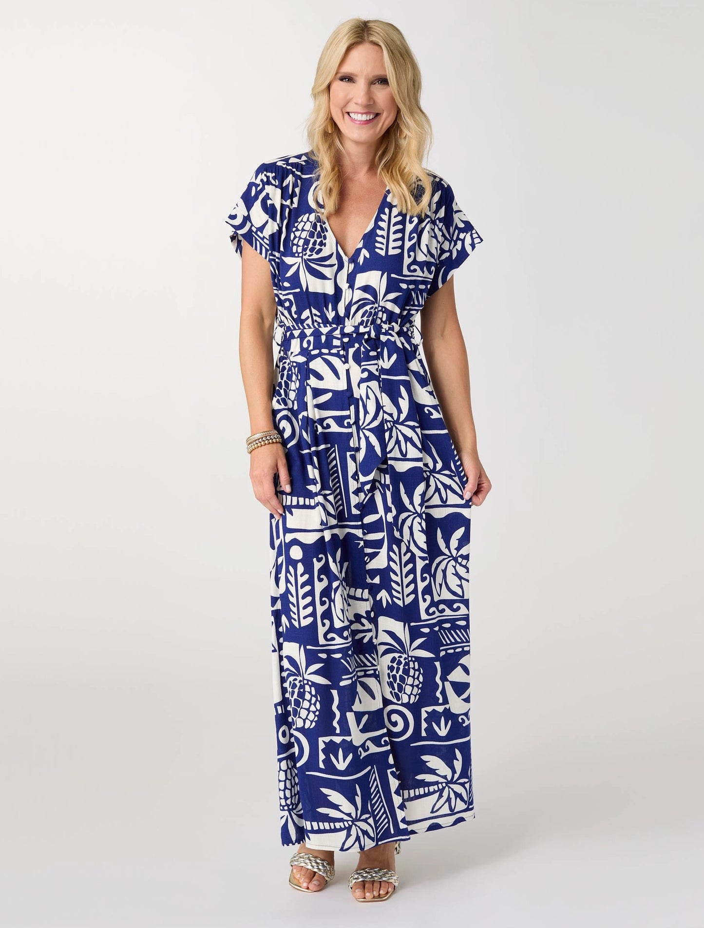 Magnolia Short Sleeve V-Neck Dress with Tie