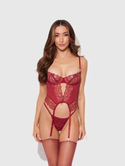 Eden Embroidered Lace Bustier & G-String Set