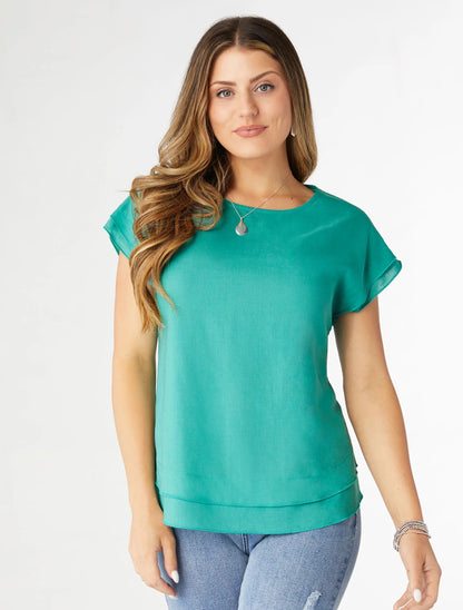 Camellia Cap Sleeve Top with Layered Bottom - Turquoise