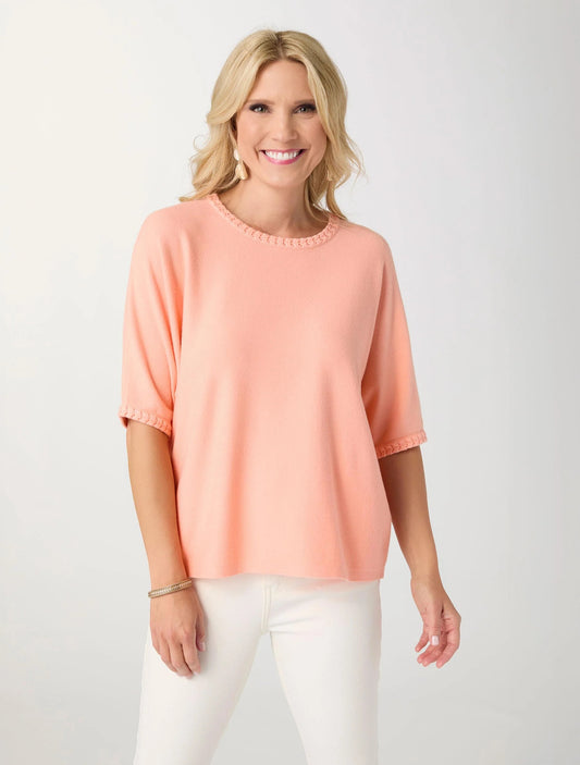 Lightweight Heavenly-Luxe Short Sleeve Trim Detail Sweater