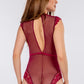 Lace and Mesh Bodysuit in Burgundy