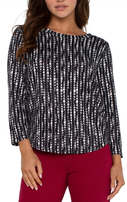 Liverpool 3/4 Sleeve Knit Top in Black and White