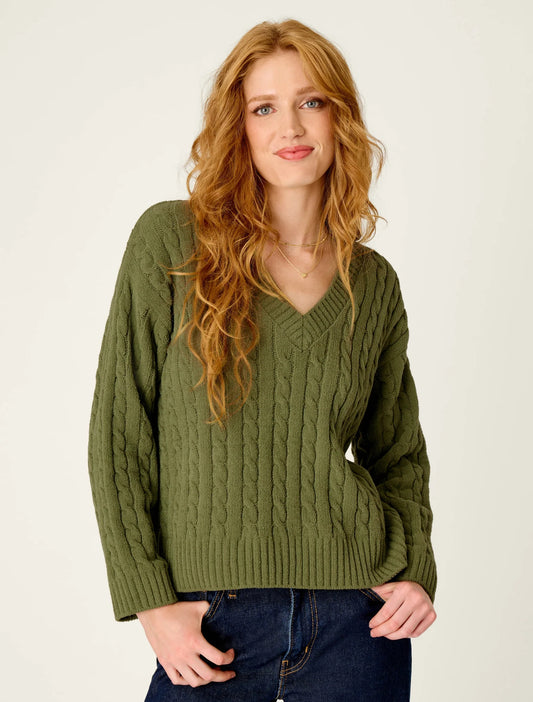 Cozy Chenille Cable Knit V-Neck Sweater