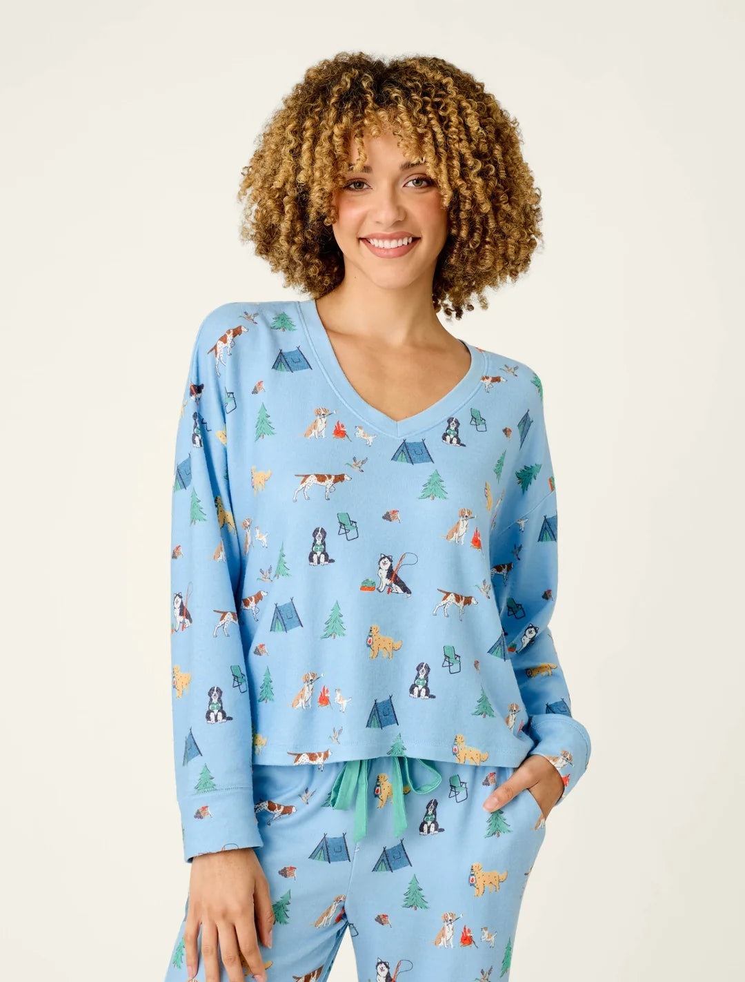 Happy Campawr Dogs Camping Print Long Sleeve Top