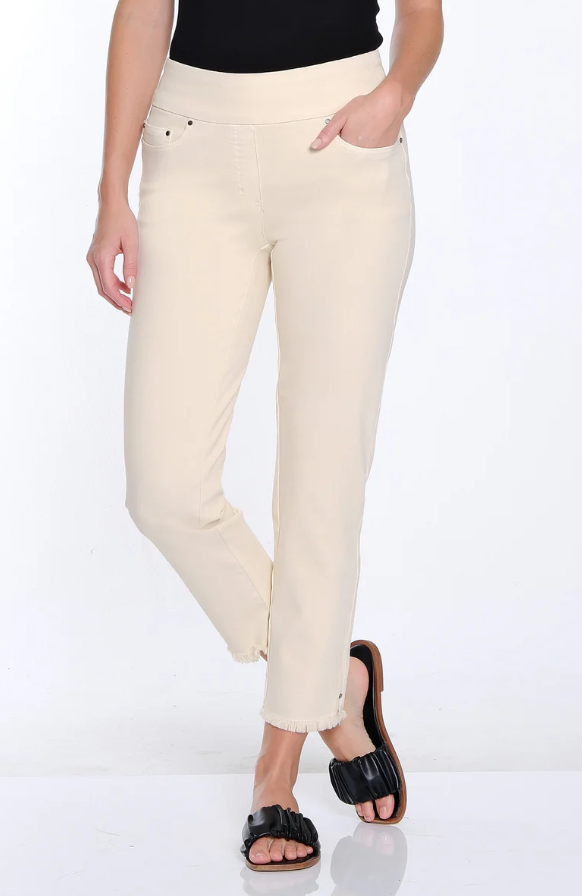 Pull On Fringe Hem Ankle Pants