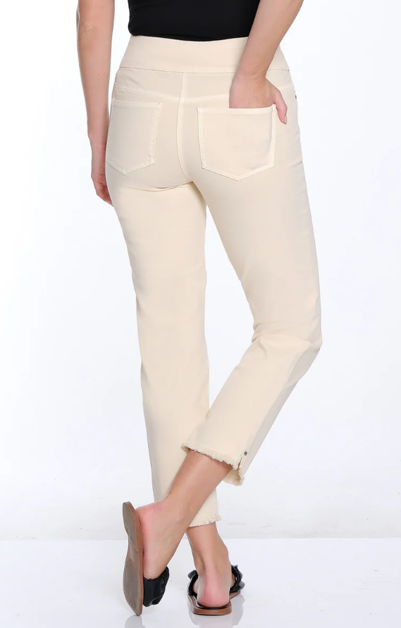 Pull On Fringe Hem Ankle Pants