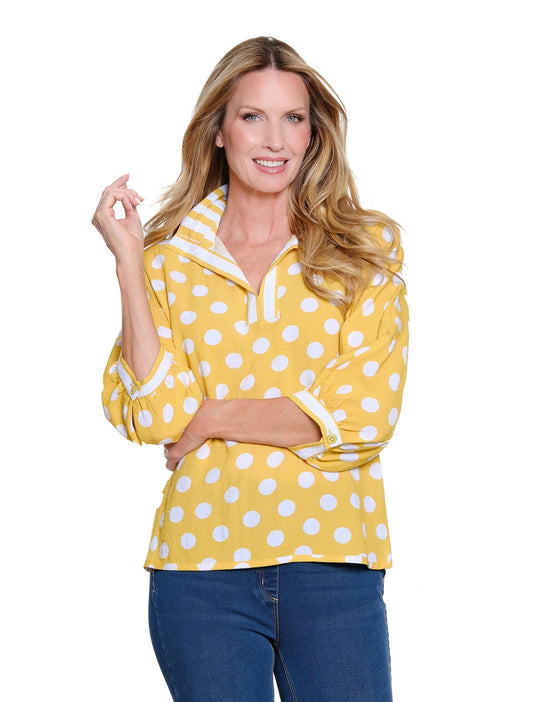 Cuffed 3/4 Dolman Sleeve Polka Dot Top