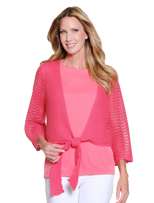3/4 Sleeve Tie Front Cardigan