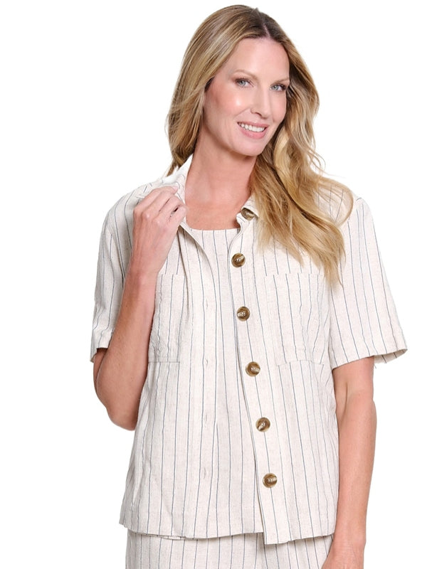 Short Sleeve Drop Shoulder 2-Pocket Button Front Jacket