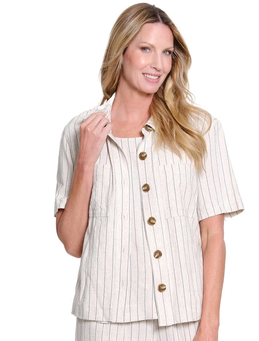 Short Sleeve Drop Shoulder 2-Pocket Button Front Jacket