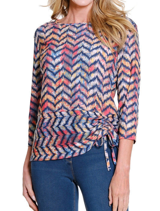 3/4 Sleeve Scoop Neck Top with Drawstring Hem