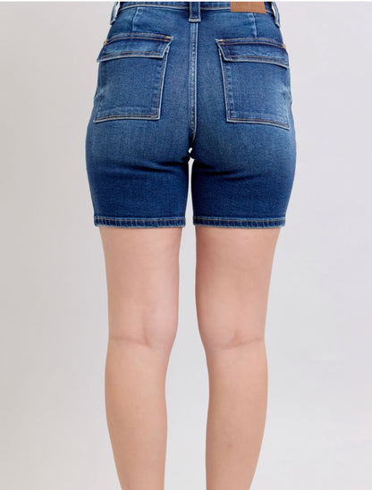 High Waist Bermudas with Back Flap Pockets