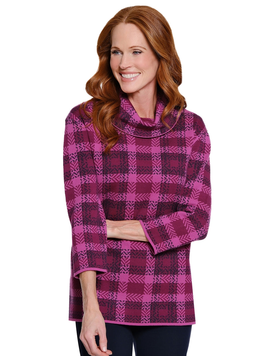 3/4 Sleeve Drop Shoulder Cowl Collar Sweater