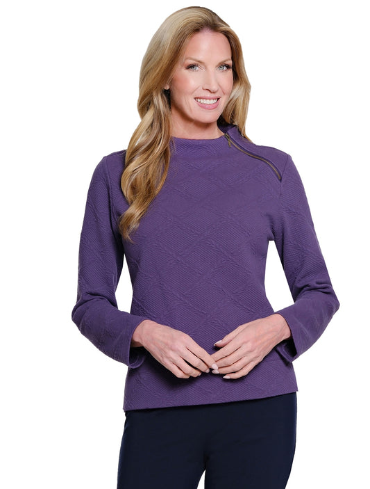 Long Sleeve Funnel Neck Top with Shoulder Zipper