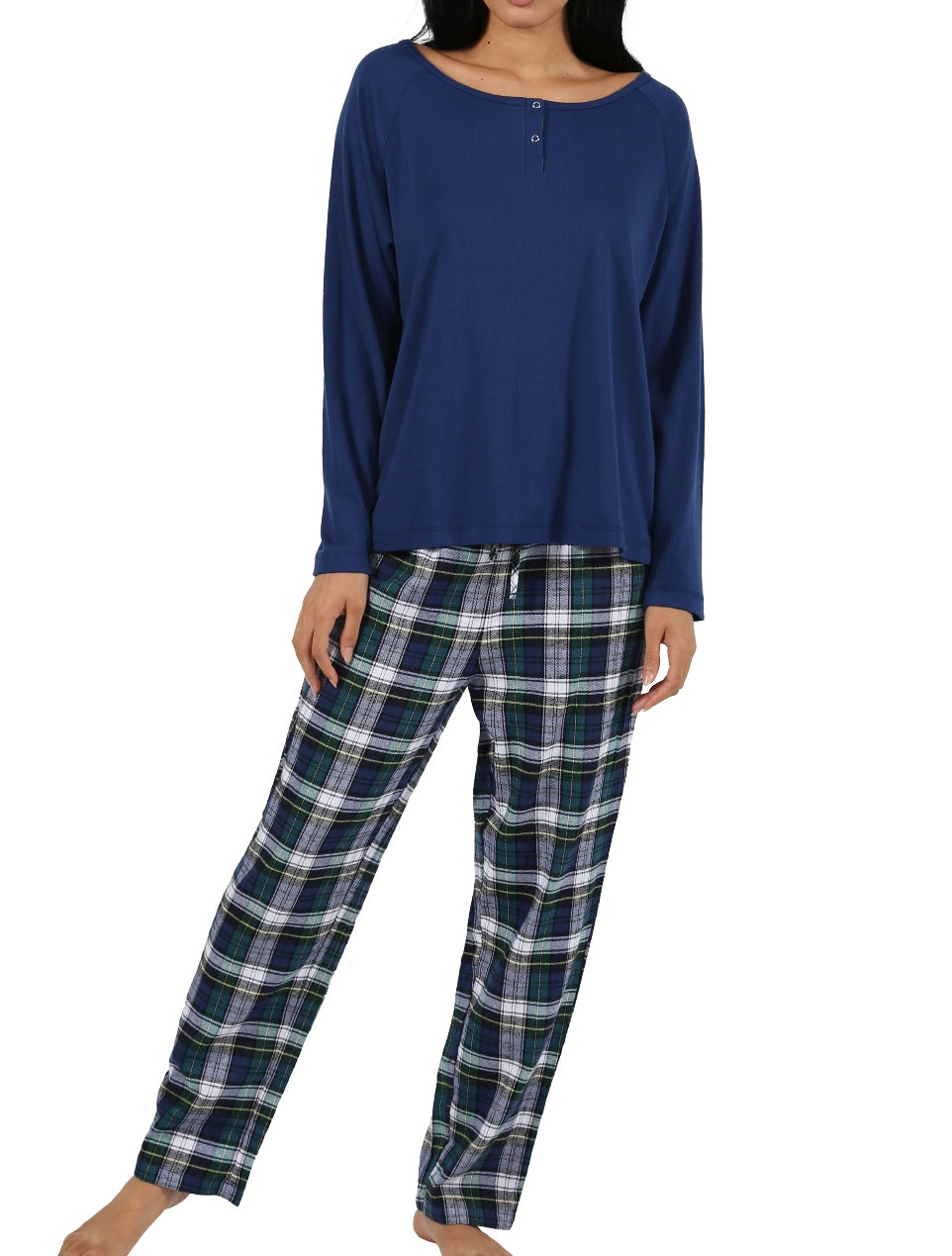 Cotton Knit Top with Flannel Pajama Pants