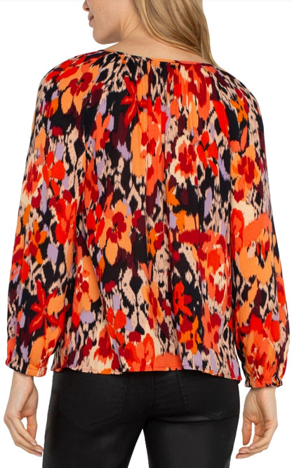Long Sleeve Shirred Woven Blouse