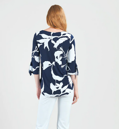 Tie Cuff Curved Hem Tunic - Abstract Branch