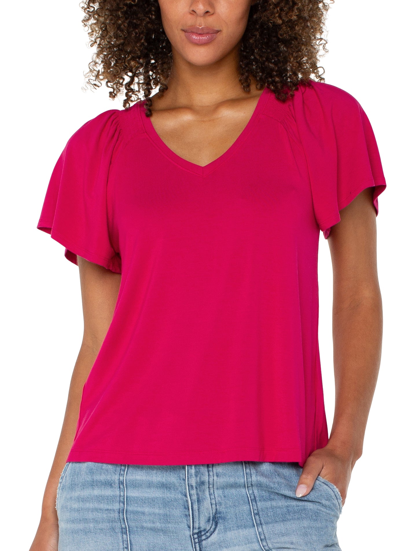 Flutter Sleeve V-Neck Knit Top
