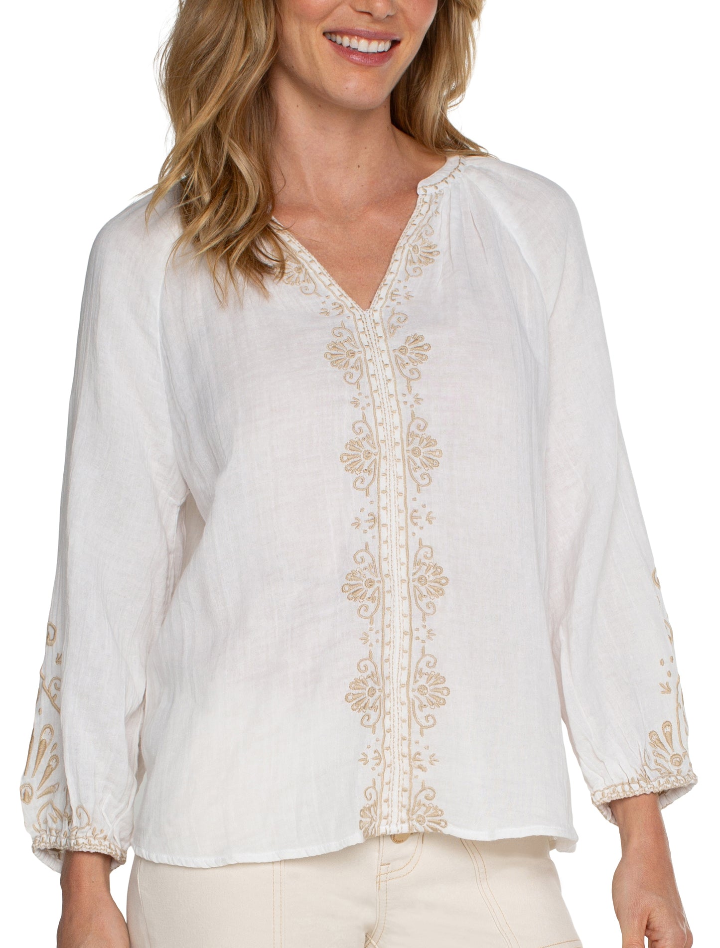 Long sleeve Embroidered Woven Top