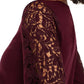Long Sleeve Crew Neck Lace Inset Knit Top