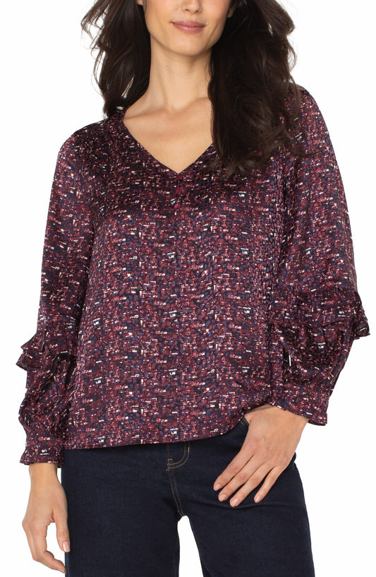 Long Sleeve Woven Blouse w/ Ruffles
