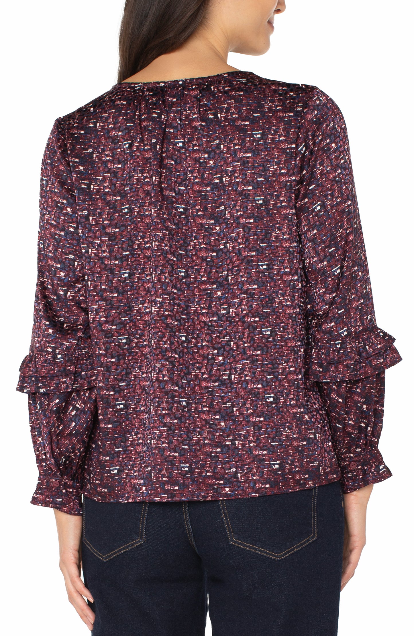 Long Sleeve Woven Blouse w/ Ruffles