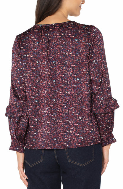 Long Sleeve Woven Blouse w/ Ruffles